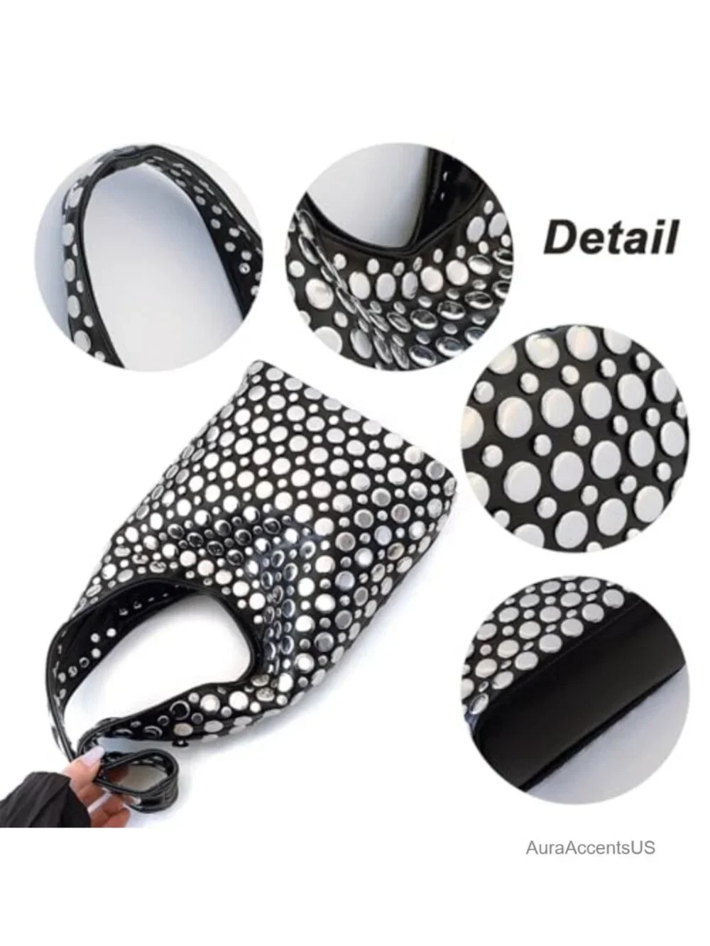 Hobo Shoulder Bag Punk Studded Top Handle Tote Handbag for Women